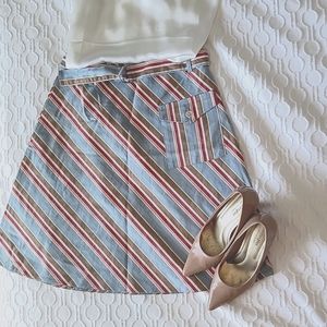 Multi stripped belted skirt
